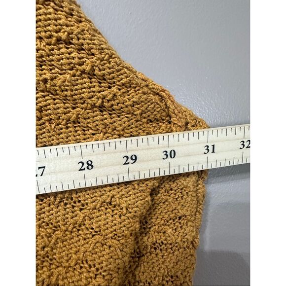 Free People Boho Slouchy Shoulder Mustard Yellow Crochet Crop Top Sweater Medium - Picture 7 of 10